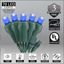 Load image into Gallery viewer, Commercial Co-Axil Blue 70 Light LED 5mm Outdoor Christmas Mini Light Set
