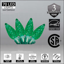 Load image into Gallery viewer, Case 24 Green 70 Light LED Faceted C6 Outdoor Christmas Mini Light Set
