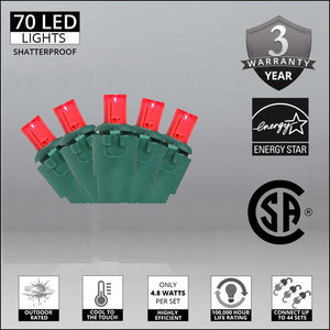 Case 24 Red 70 Light LED 5mm Outdoor Christmas Mini Light Set