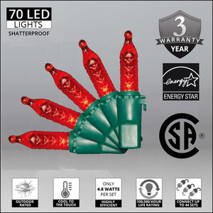 Case 24 Red 70 Light LED Faceted M5 Outdoor Christmas Mini Light Set